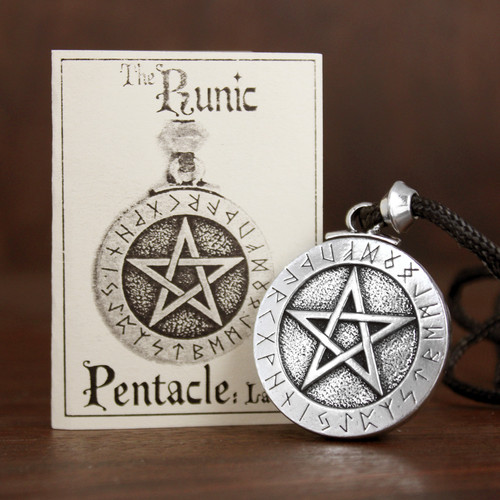 Pewter rune pentacle pendant - pentacle,