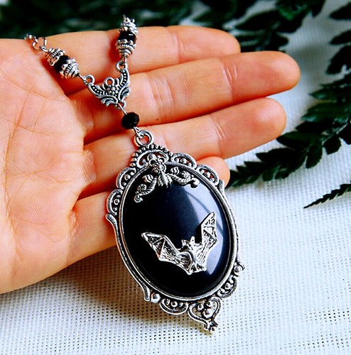 Black bat pendant necklace - pendant,