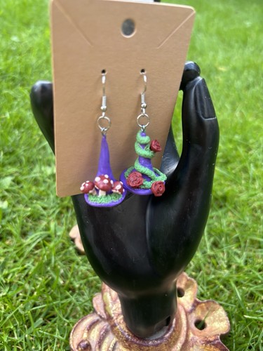 Witch hat drop earrings - witch,