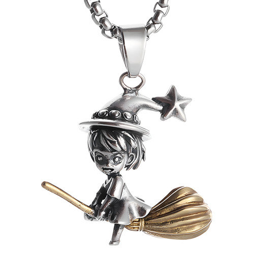 Witch broom pendant necklace - witch,