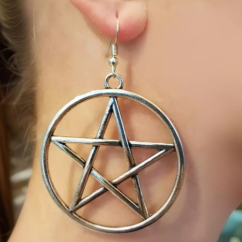 Pentacle earrings large drop - pentacle,