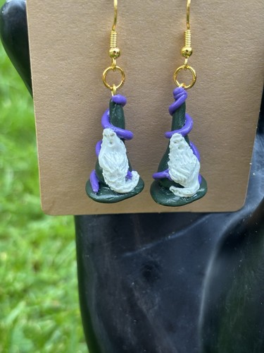 Ghost witch hat drop earrings - witch,